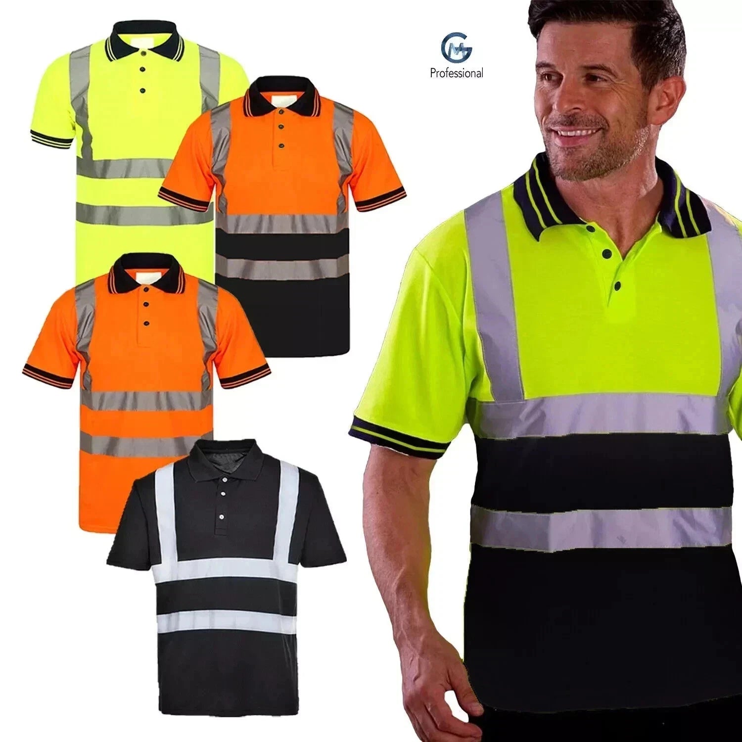 Hi-Vis Short Sleeve Polo Shirt Reflective Safety Workwear Top EN ISO 20471 PPE