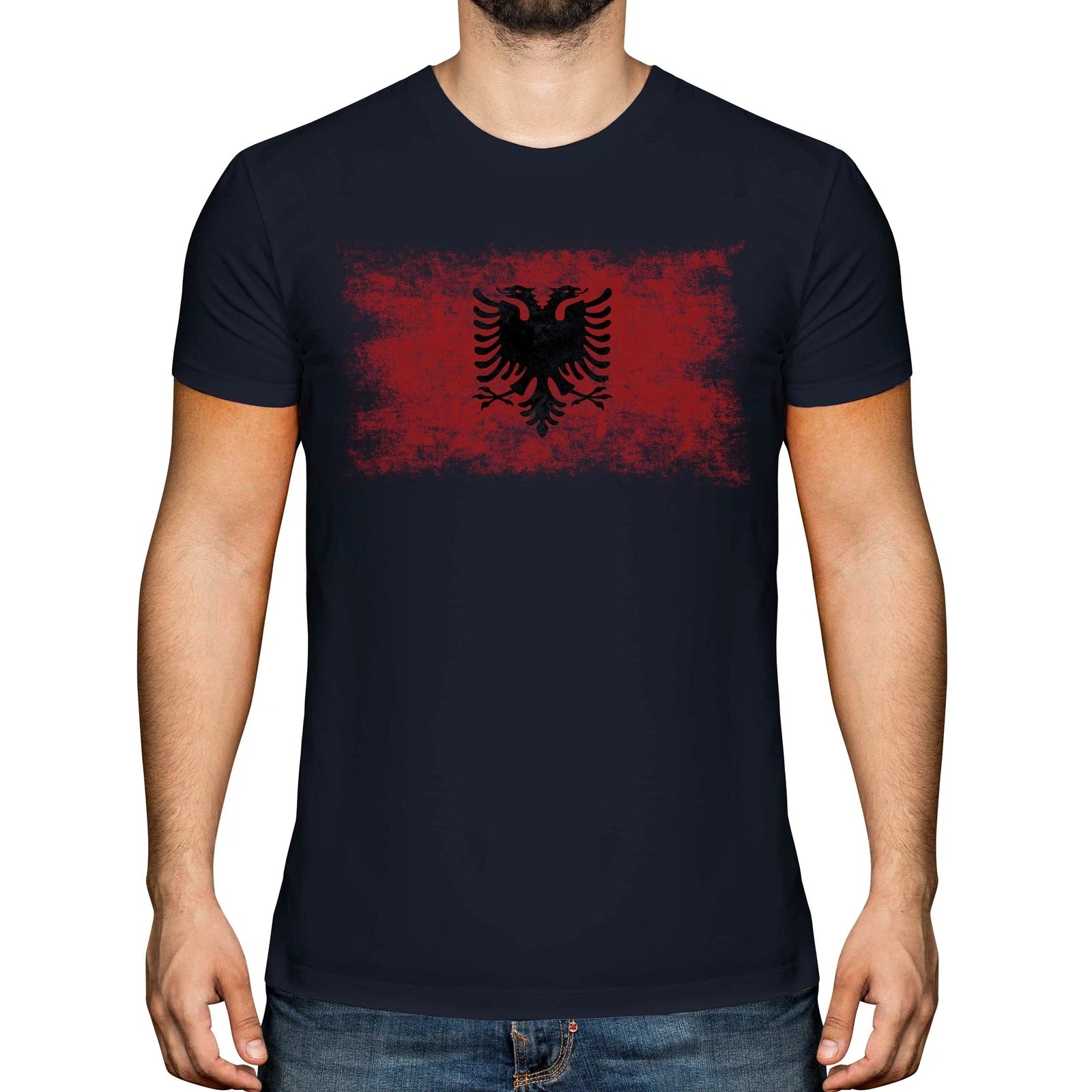 ALBANIA DISTRESSED FLAG MENS T-SHIRT TOP SHQIPËRIA FOOTBALL ALBANIAN GIFT SHIRT