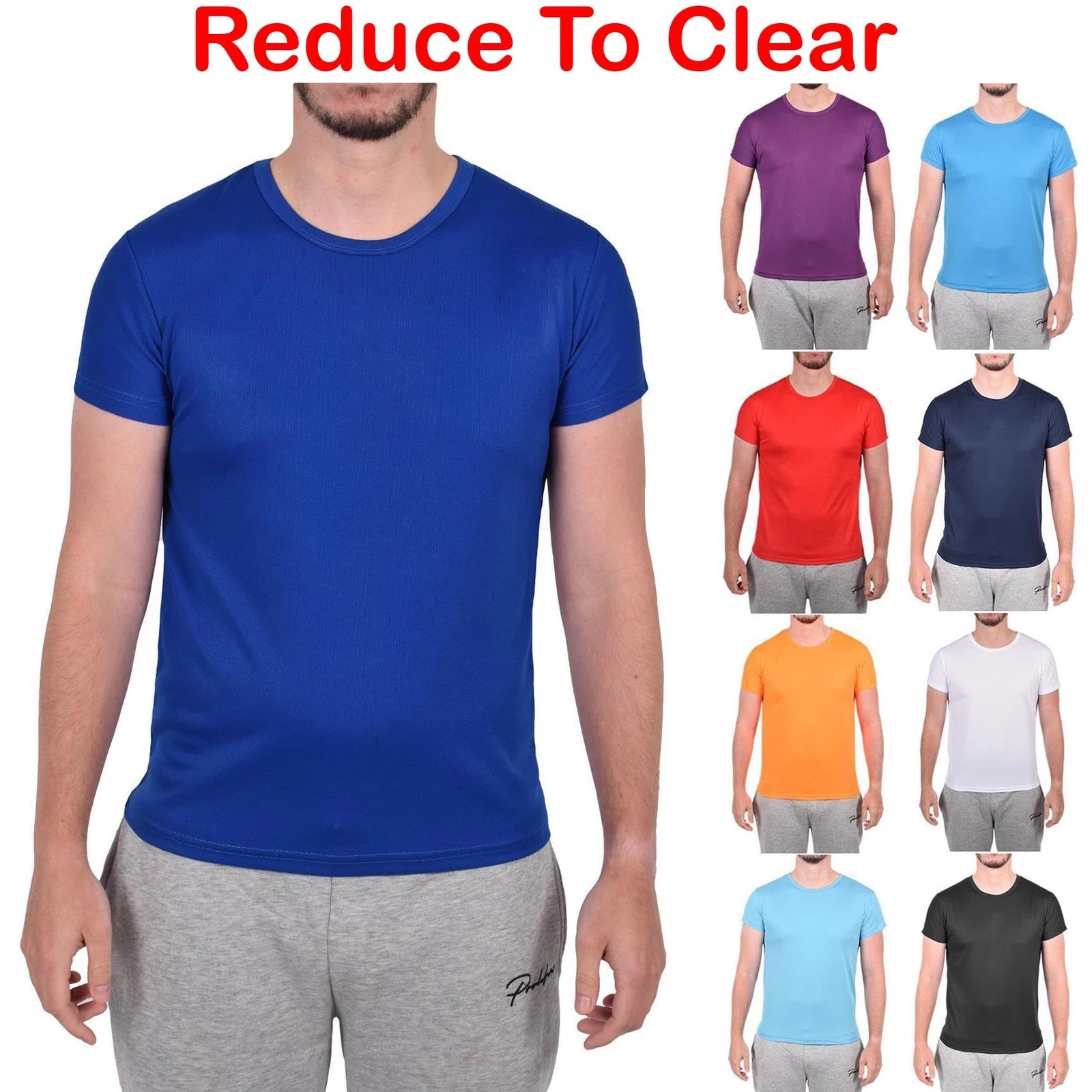 Mens Plain T Shirts Short Sleeves Sports Fitness Breathable Casual Crew Neck Top