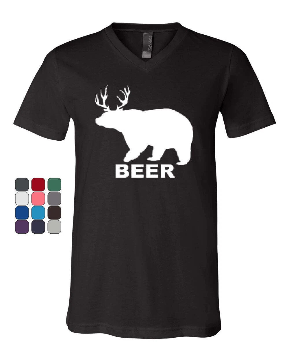 Bear + Deer = Beer Funny Drinking V-Neck T-Shirt Beer Tee