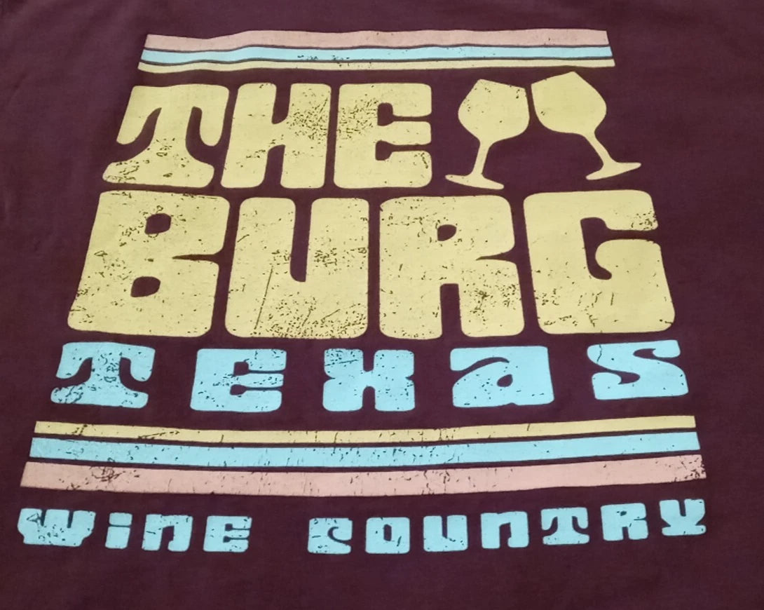 The Burg Texas Wine Country T Shirt Mens Large Red Burgundy Short Sleeve Cotton