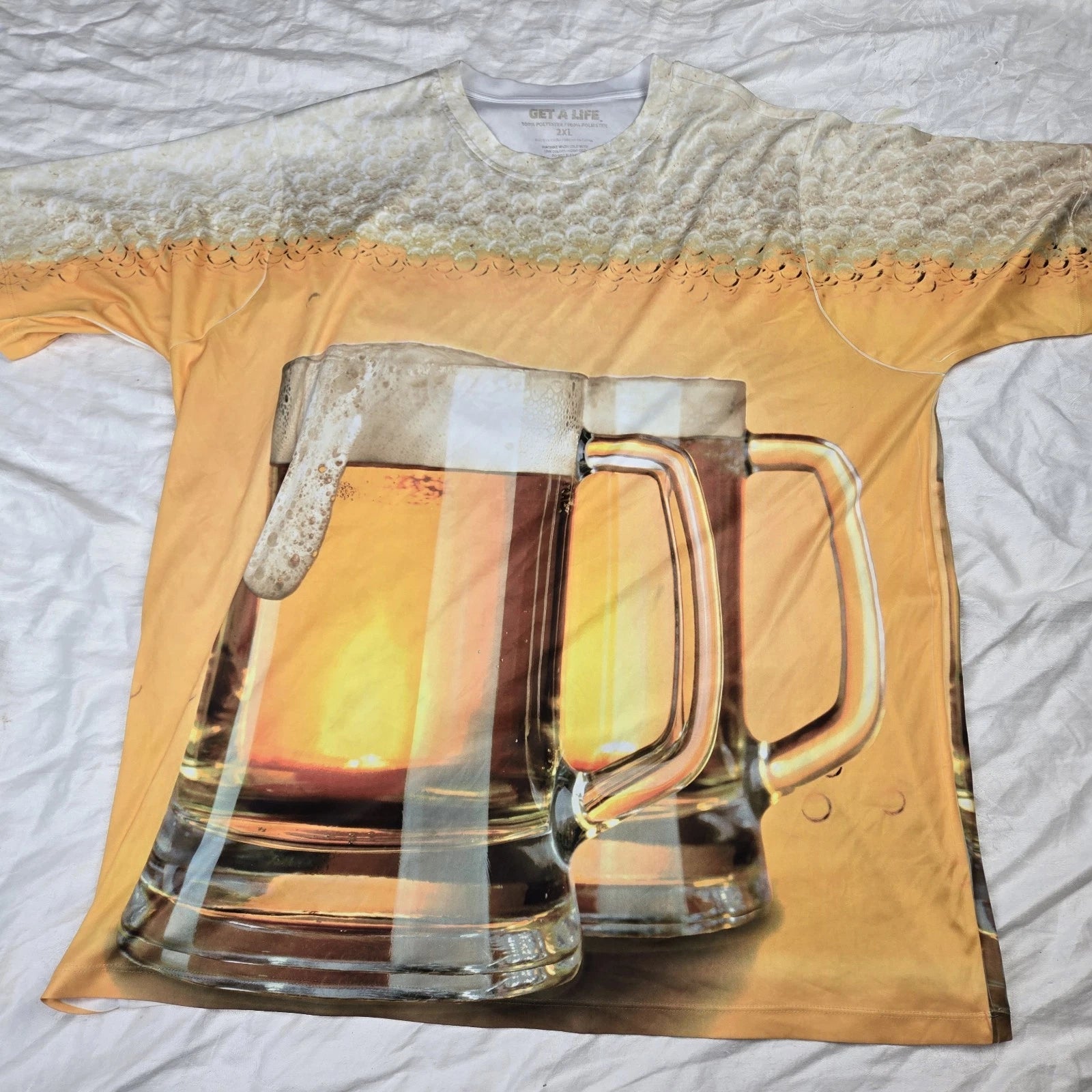 Get A Life Beer Mugs 100% Polyester Shirt Men's 2xL Photo Real Graphic