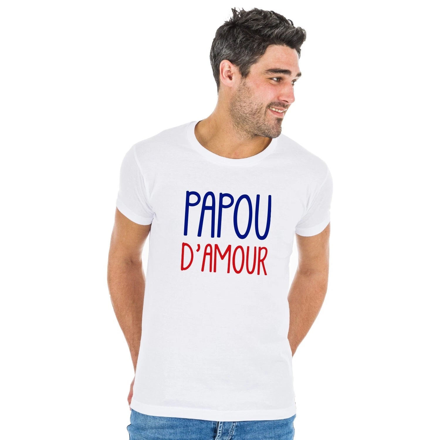 Men's Short Sleeve T-Shirt White, PAPOU D'AMOUR