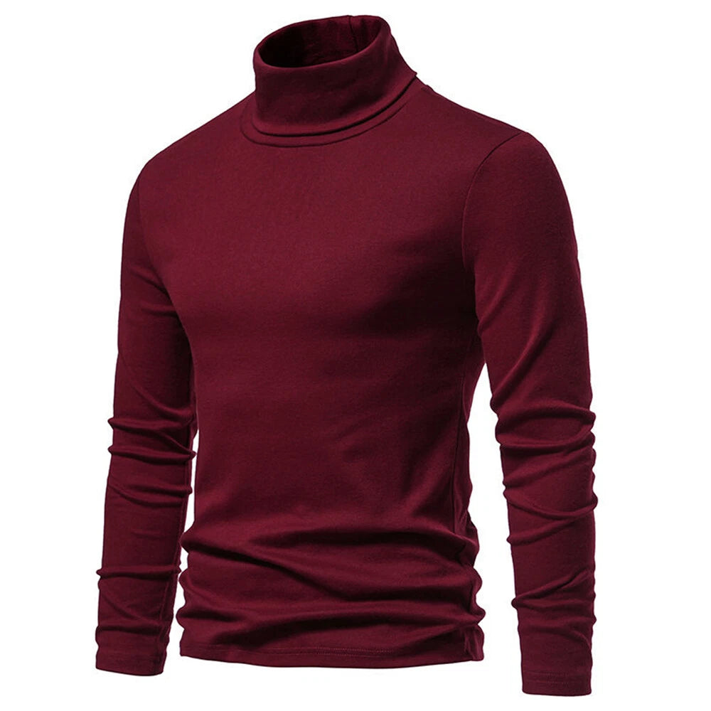 Mens Roll Turtle Neck T Shirt Winter Slim Solid Long Sleeve Thermal Jumper Tops