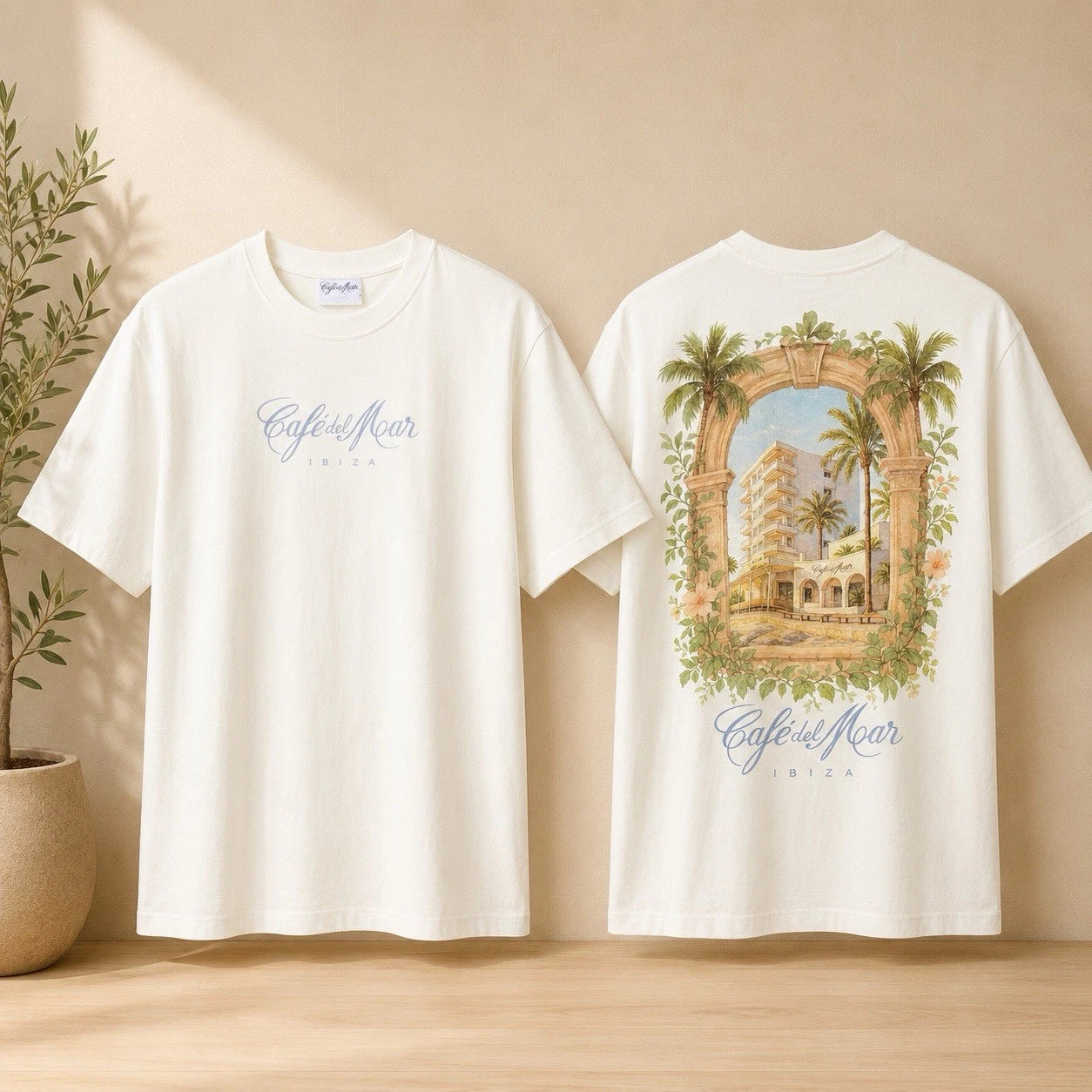 Mens Ecru Cafe Del Mar Ibiza Graphic Print T-Shirt Cotton XS-XXL BNWT Primark