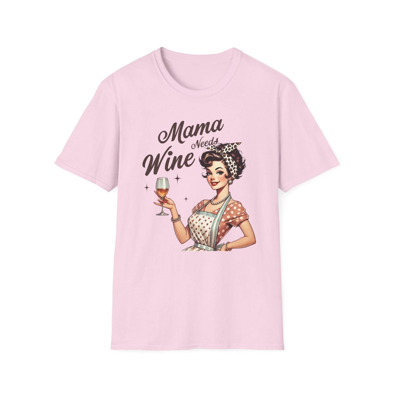 Mama Needs Wine T-Shirt | Retro Housewife Illustration