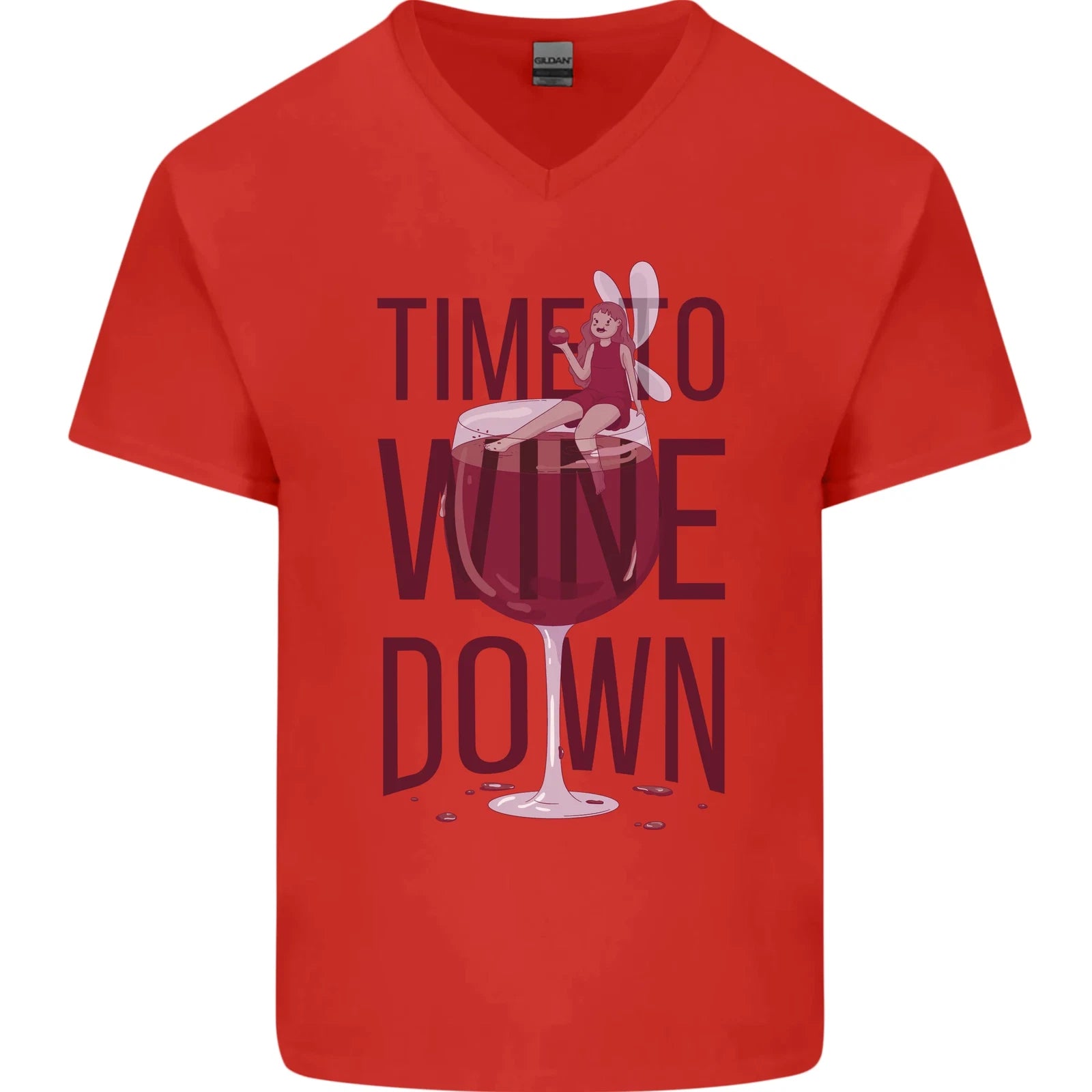 Time to Wine Down Funny Alcohol Mens V-Neck Cotton T-Shirt