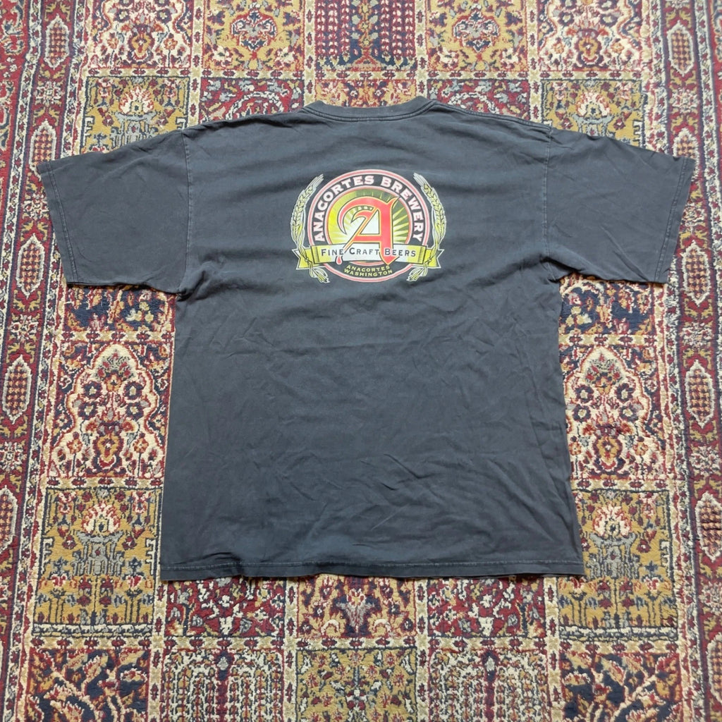 VTG 00s Anacortes Brewery Rock Fish Grill T ShirtXL Black Fine Craft Beers faded