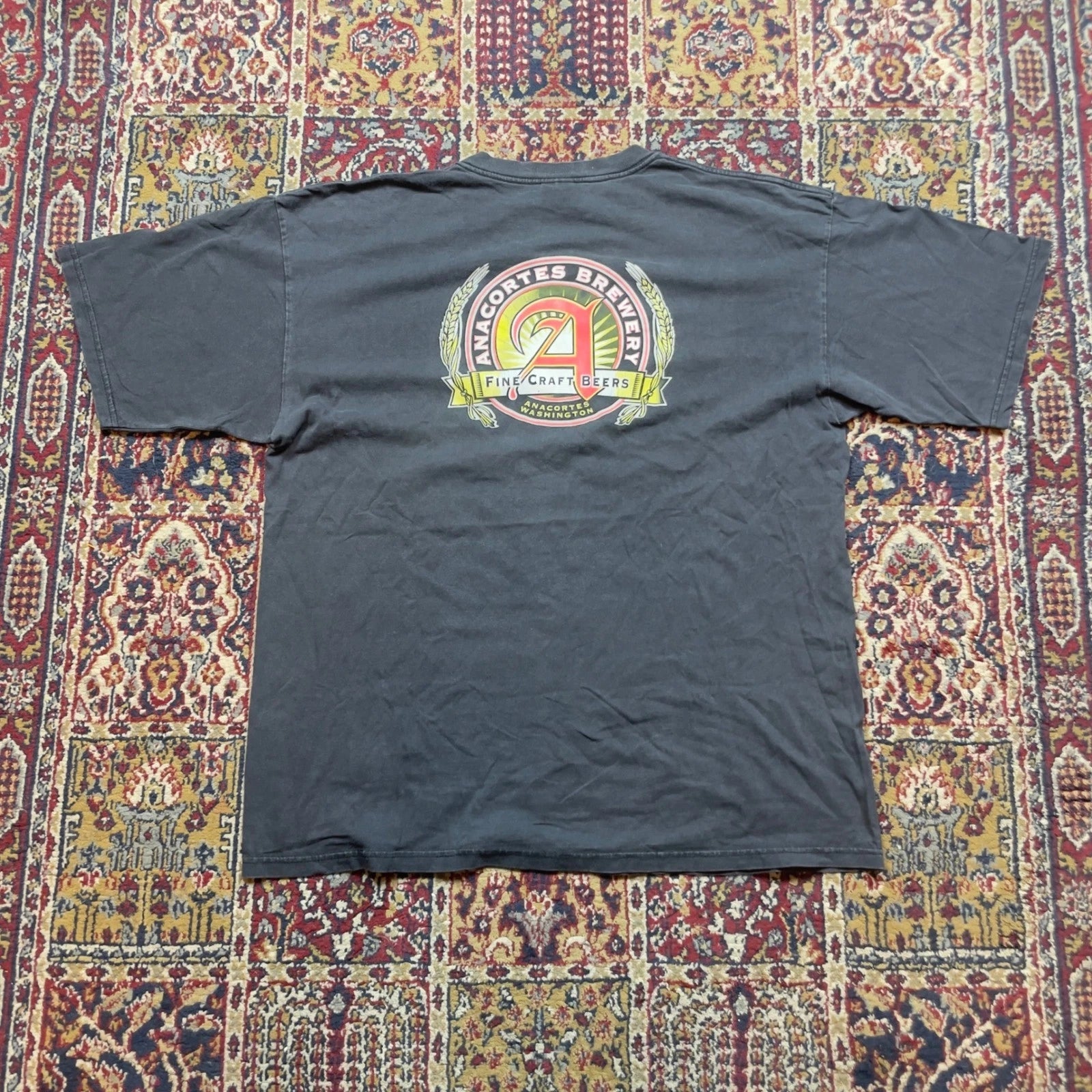 VTG 00s Anacortes Brewery Rock Fish Grill T ShirtXL Black Fine Craft Beers faded