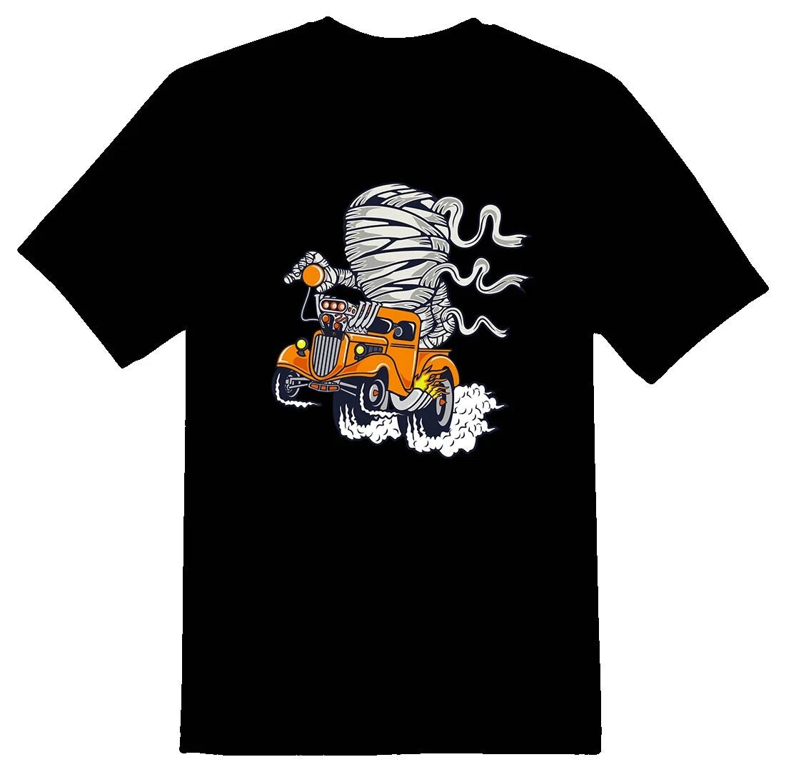 Mummy racer orange hotrod drag  truck Tee shirt black or white