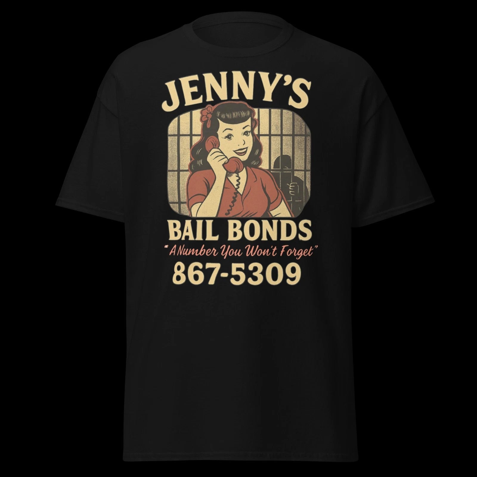 Jenny's Bail Bonds 867-5309 Vintage Graphic Tee 5xl, 4xl, 3xl, 2xl, XL, L, M, S