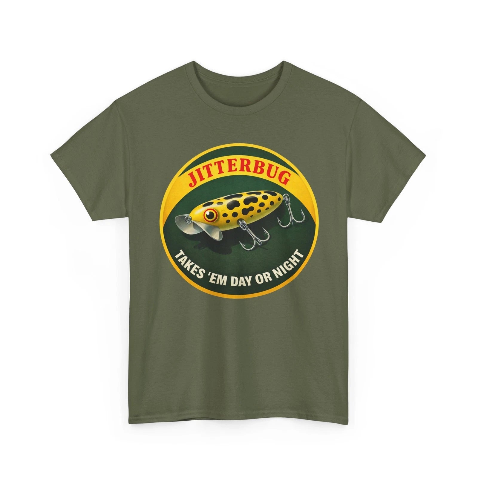 Jitterbug Takes 'Em Day Or Night Vintage Arbogast Fishing Lure Collector T-Shirt