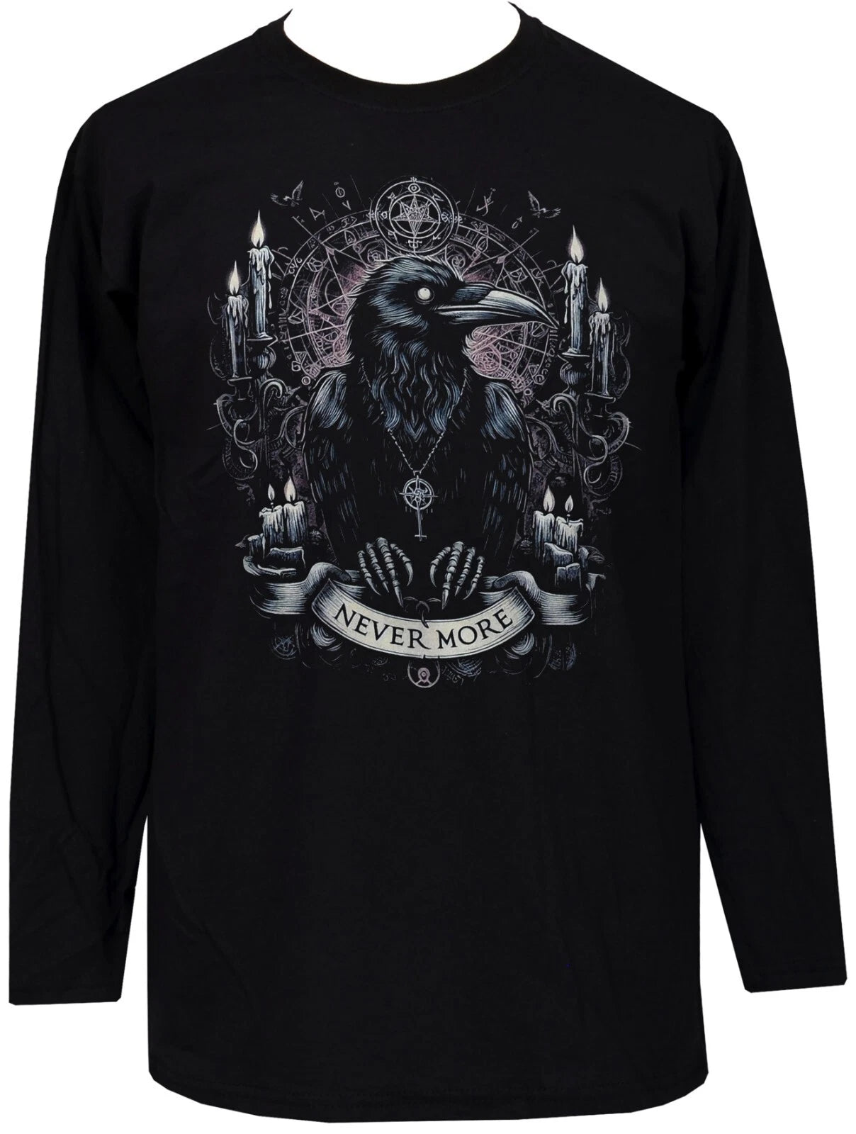 Nevermore Edgar Allan Poe Men's Long Sleeve Gothic Top Raven Goth Horror Vintage