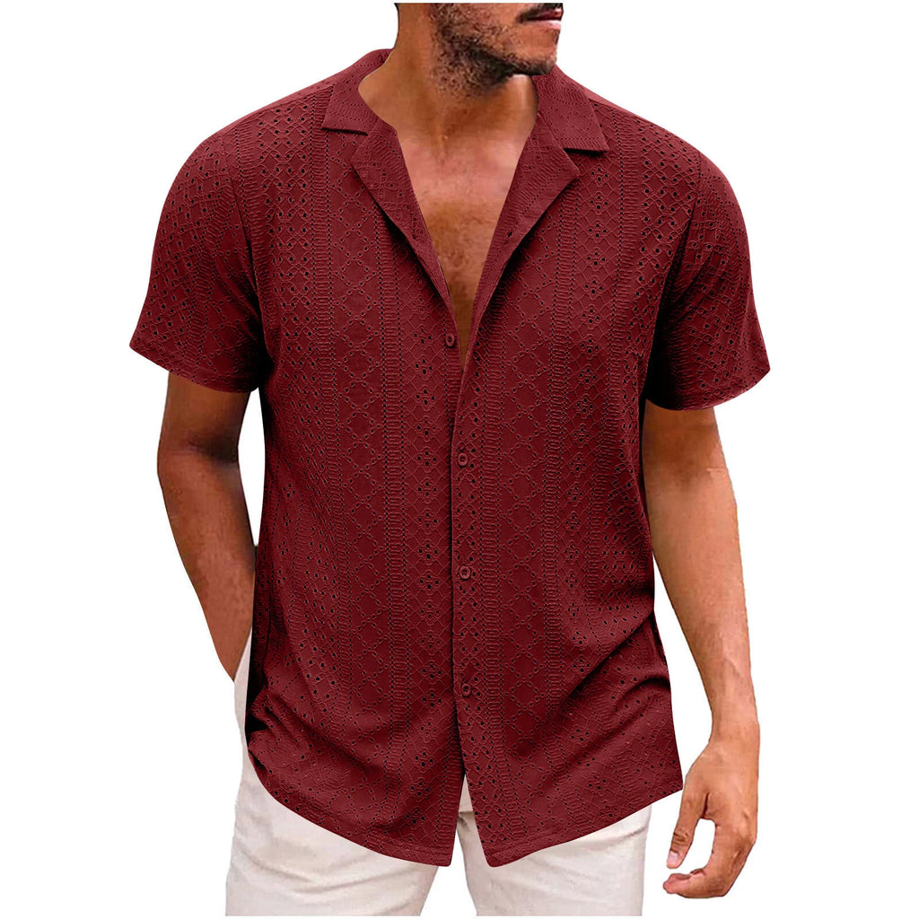Men's Beach Shirt Casual Slim Shirts Short Sleeve Button Down Tops Blouse