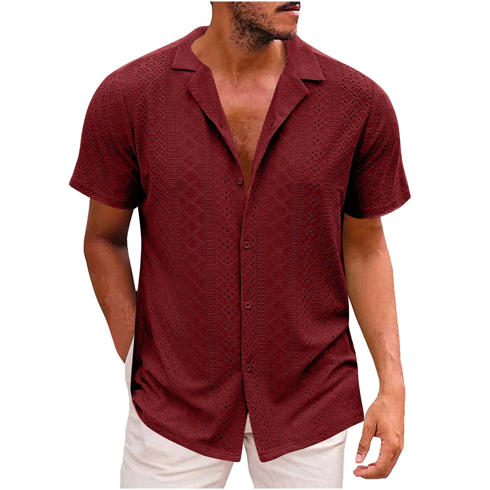 Men's Beach Shirt Casual Slim Shirts Short Sleeve Button Down Tops Blouse