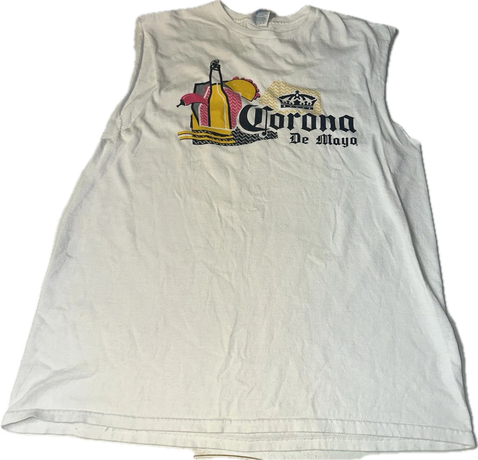 Vintage Corona Cinco De Mayo Beer Tank Top Men's Size Large White