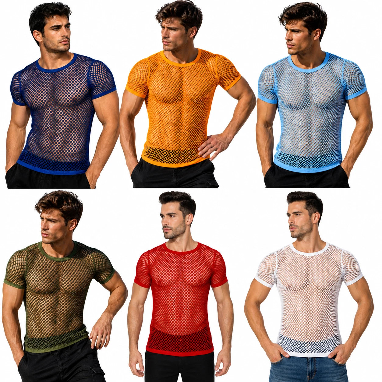 CRYSTAL MENS STRING MESH  RASTA COTTON MESH FISHNET SHORT SLEEVE T-SHIRT TOP NEW