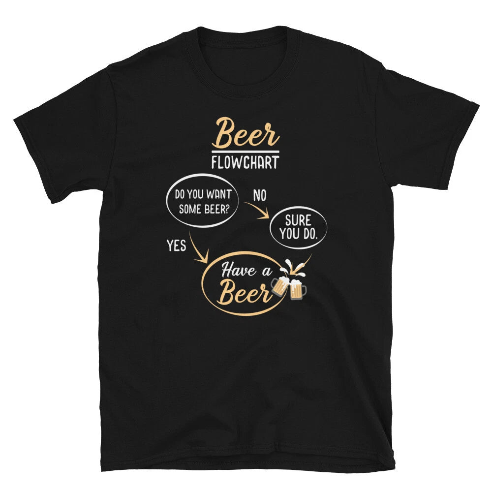 Funny Alcohol Drinking Bartender Beer Flow Chart Short-Sleeve Unisex T-Shirt