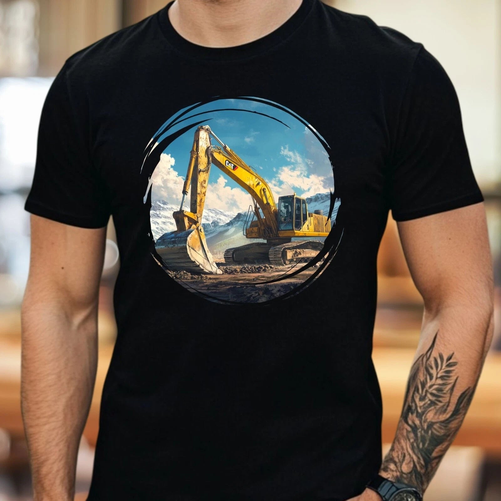 Mens Digger Motif Cotton T-Shirt Size XS to 5XL