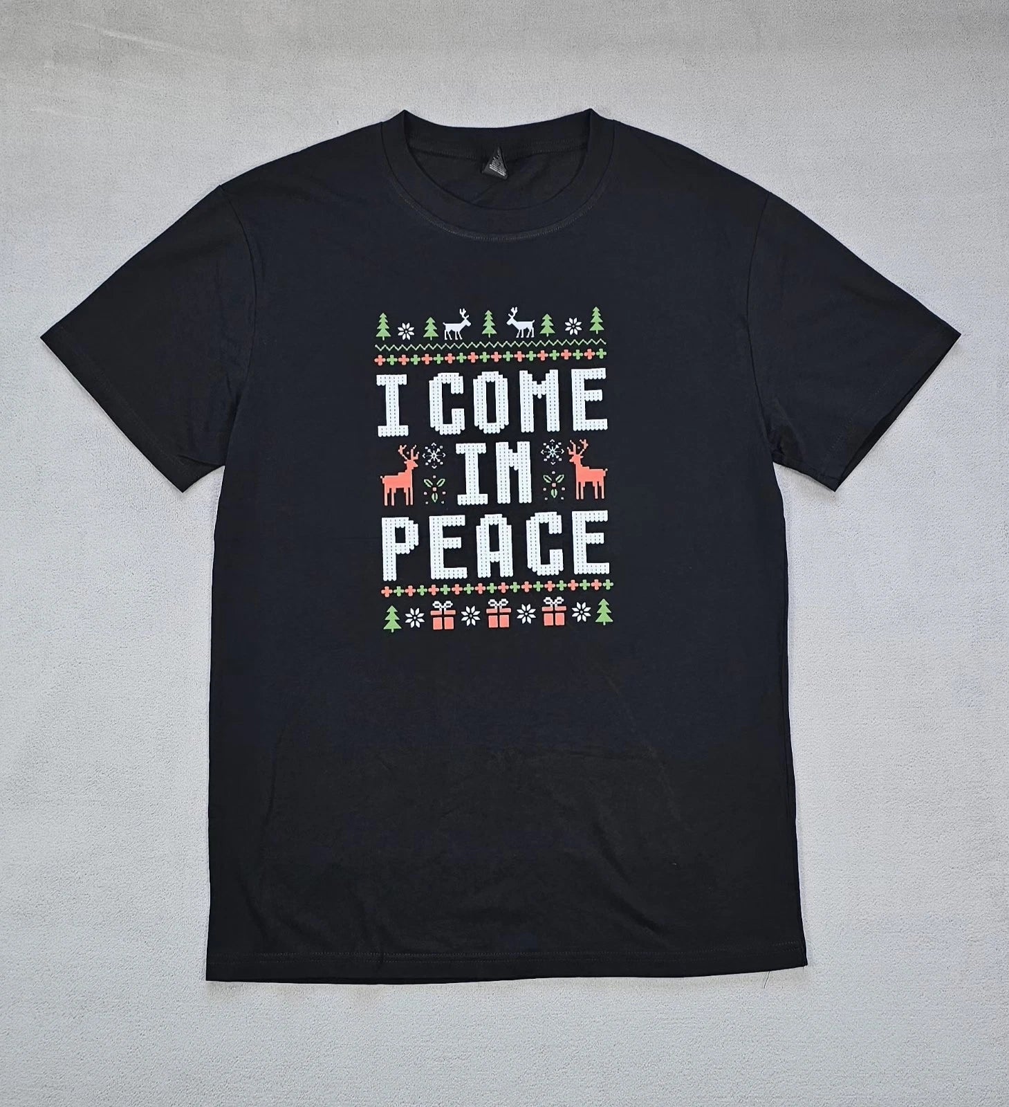 Magic Custom I Come In Peace Christmas T-Shirt Men’s Size M Black Graphic Tee