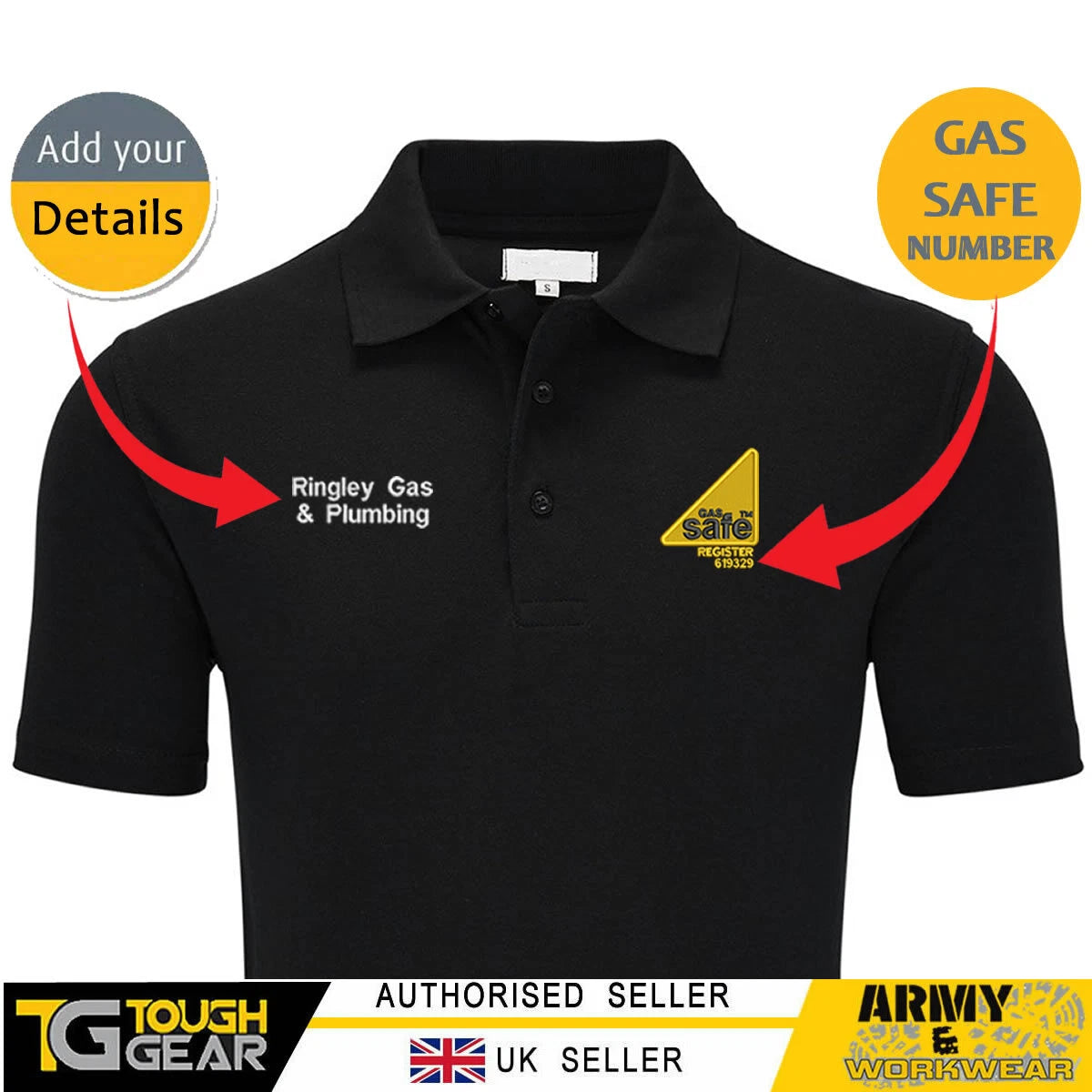 Gas Safe Plumber Embroidered Personalised Polo Shirt With Company Name/Text