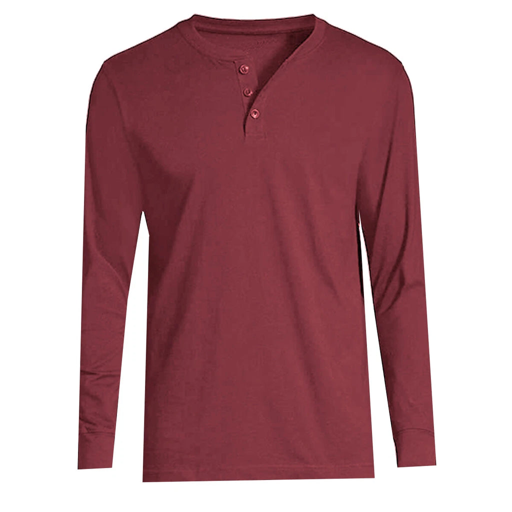 Mens Long Sleeve T-shirt Grandad Buttons Neck Plain Cuff Casual Hanley Top M-3XL