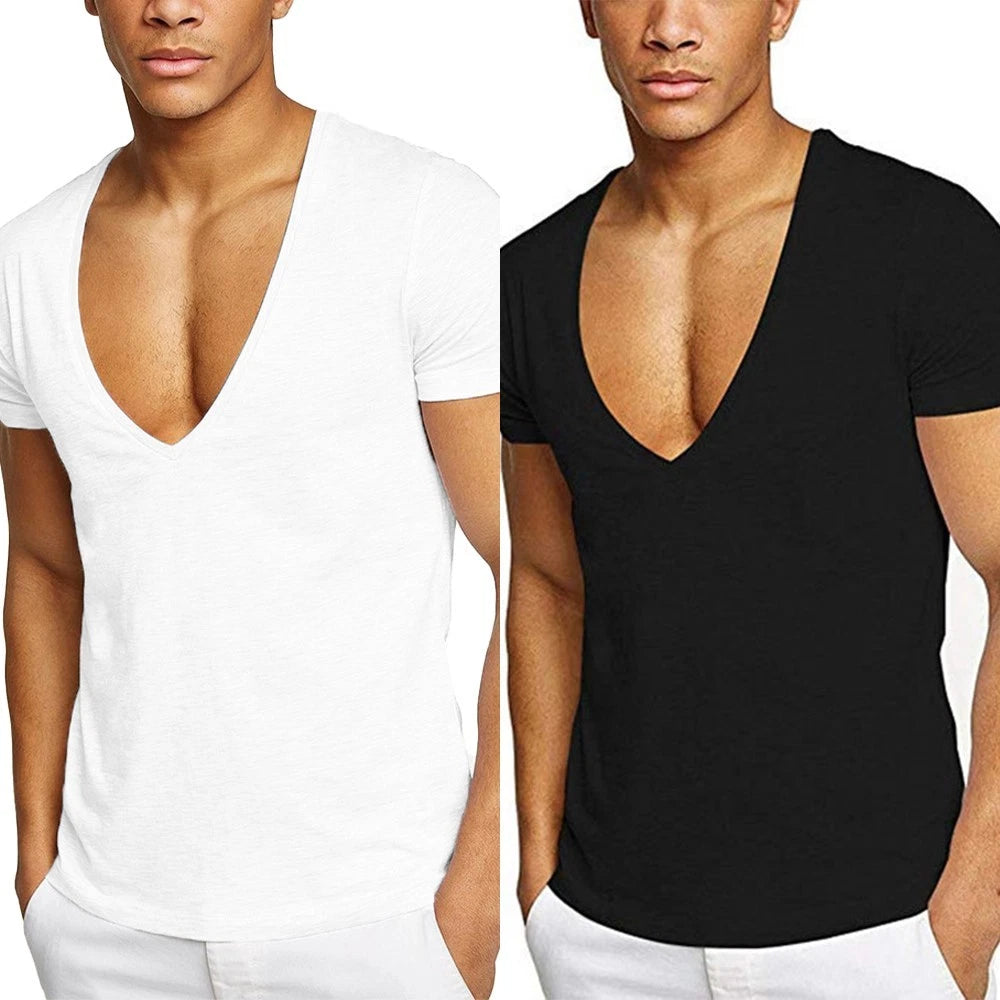 Male T-Shirt V-neck Simple Soft Clothing Comfortable Fashionable Fitness