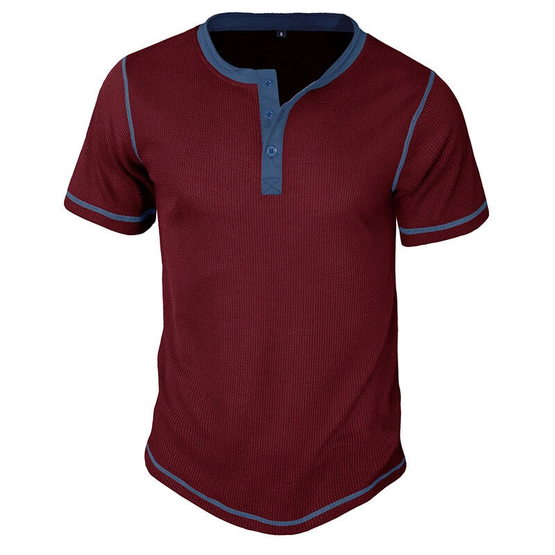 Men's Henley Shirt Casual Slim Shirts Short Sleeve Button Tops Blouse