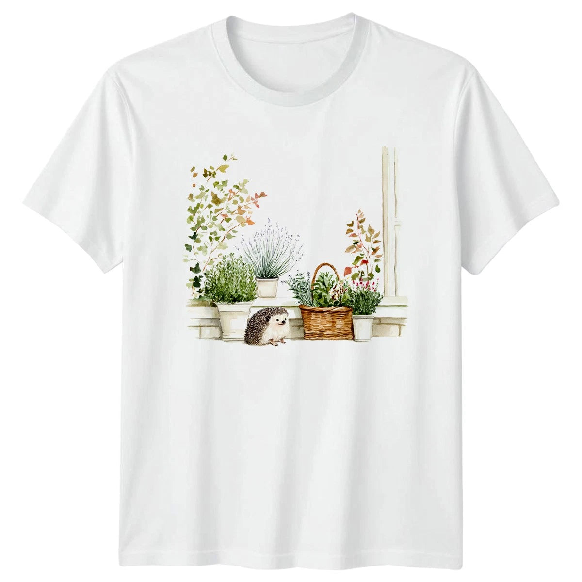 Hedgehog Garden Animals Nature Unisex T-Shirt Mens Tee Womens Graphic