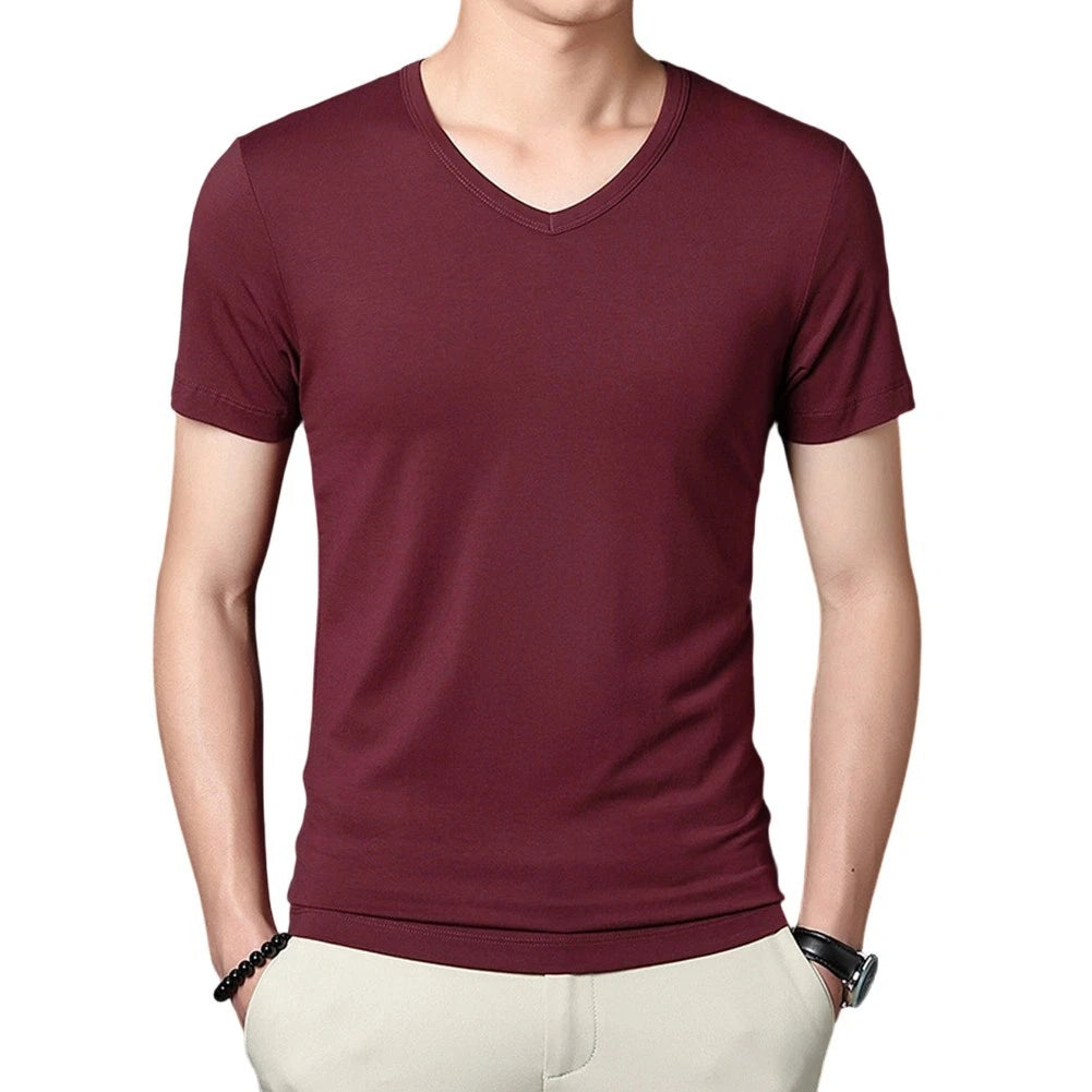 Men V Neck T-Shirt Casual Wear Layering 80%Polyester 20%Spandex V Neck
