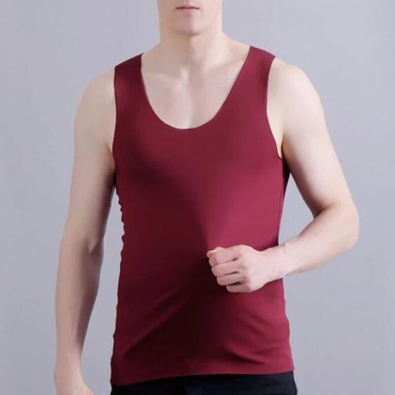 √Mens Ice Silk Vest Sleeveless V-Neck Tank Top Underwear Seamless Basic T-Shirt,