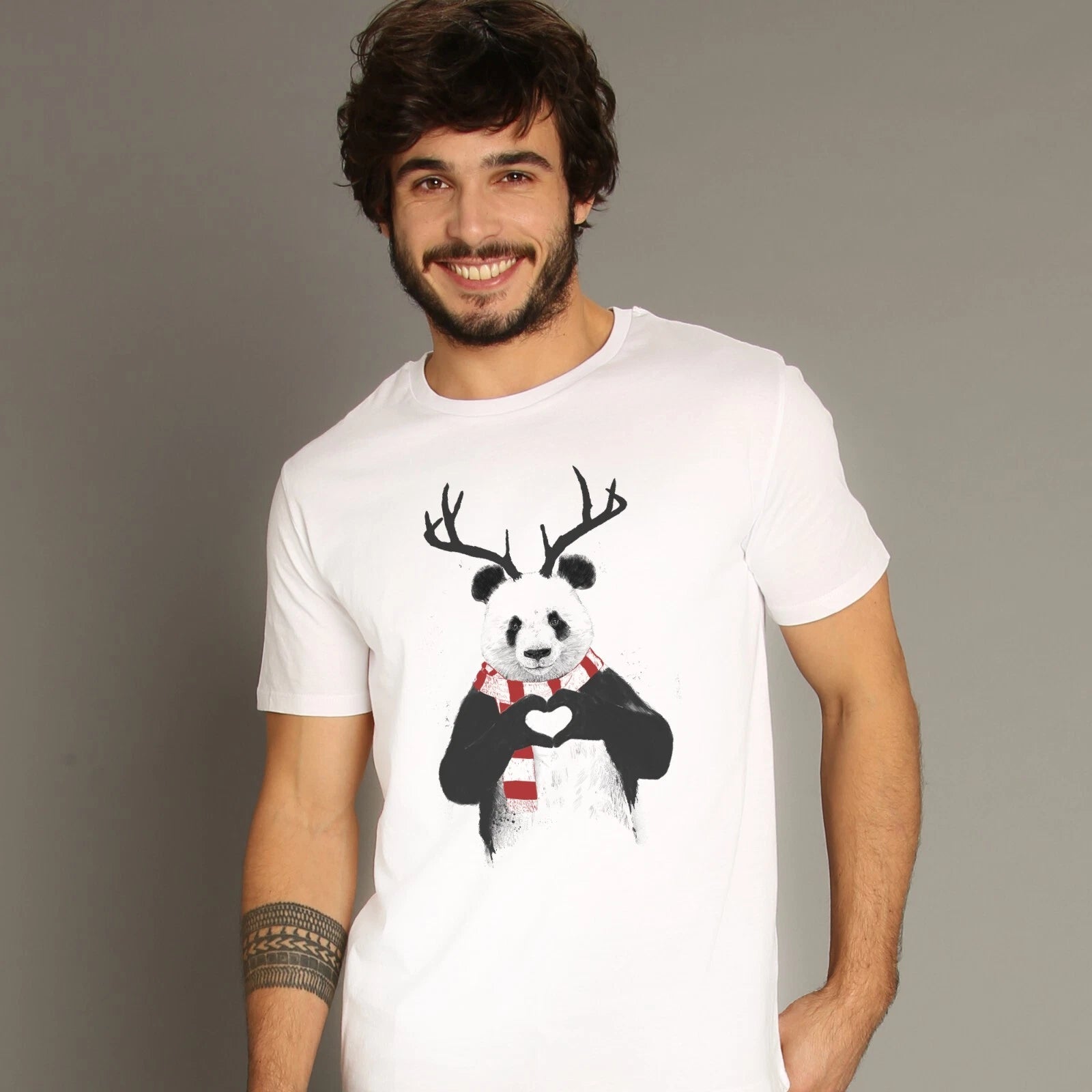 Men's Short Sleeve T-Shirt White, XMAS PANDA
