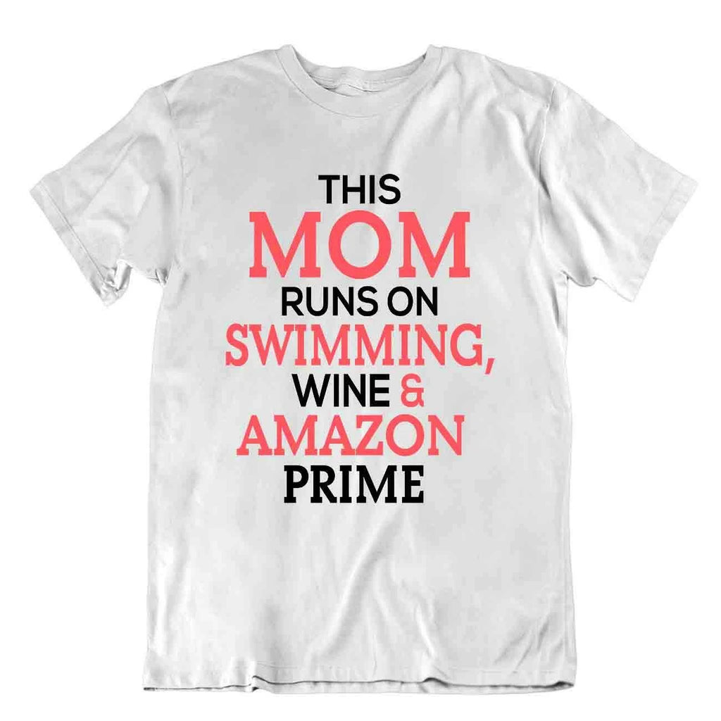 Swimming Mom And Wine Tshirt Funny Joke Cotton Tee Gift