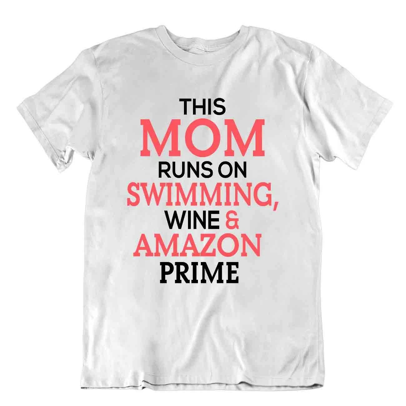 Swimming Mom And Wine Tshirt Funny Joke Cotton Tee Gift