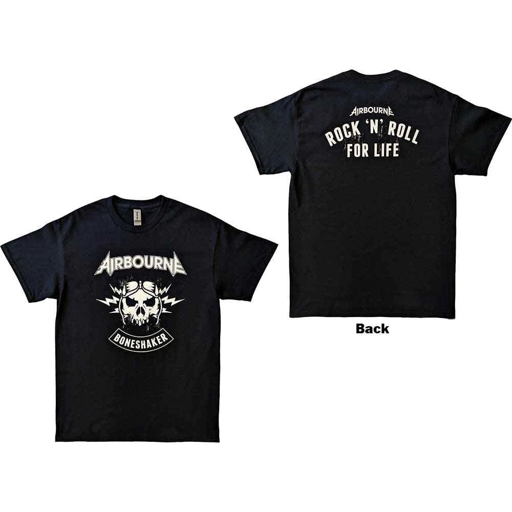 New Official Airbourne Unisex Black T-Shirt: R 'n' R Boneshaker Back Print