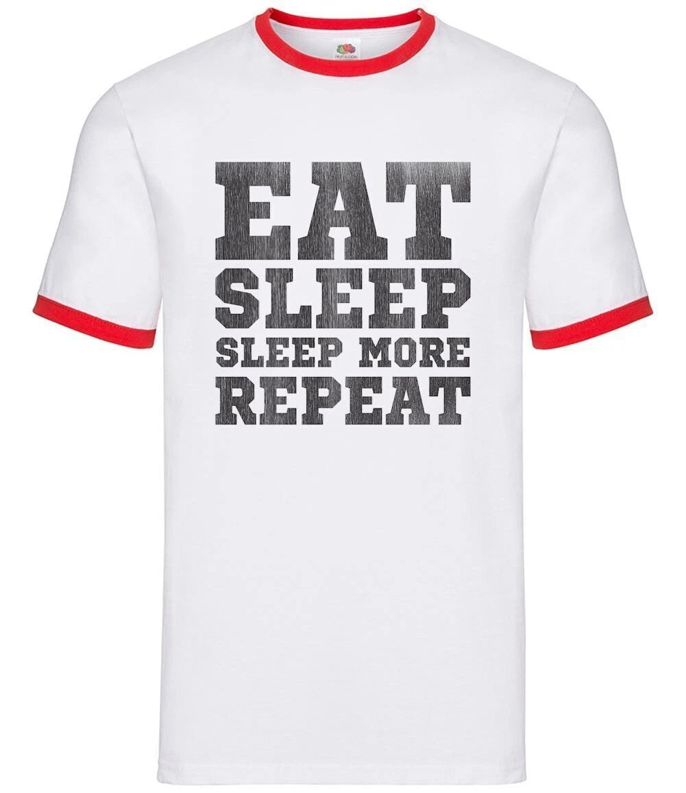 Eat Sleep More Repeat - Mens Ringer - Sleeping Funny Teen Tired Bed