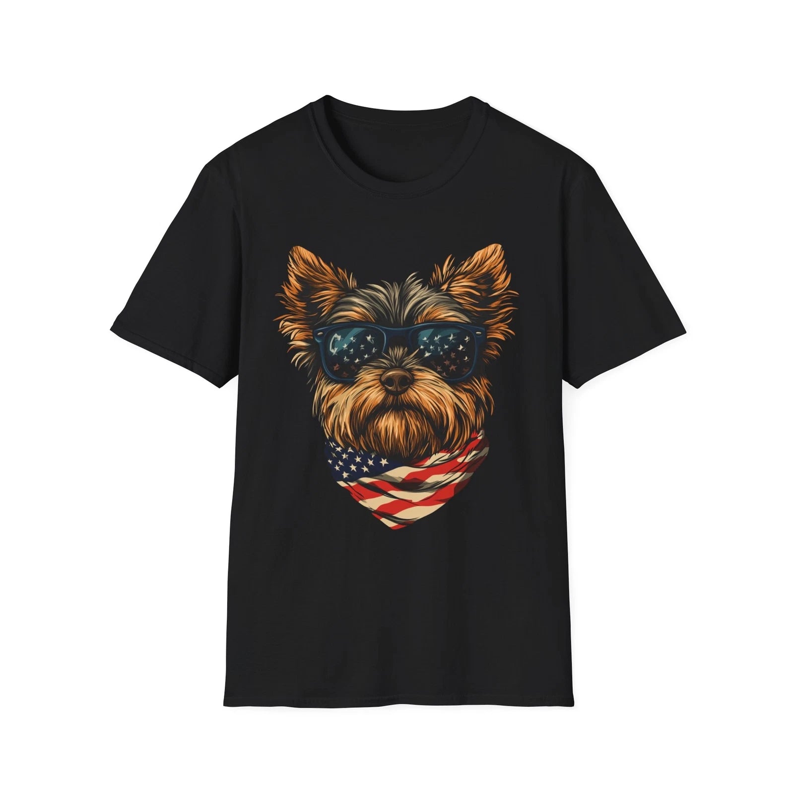 Patriotic Yorkie American Flag 4th of July T-Shirt | Dog Softstyle Tee