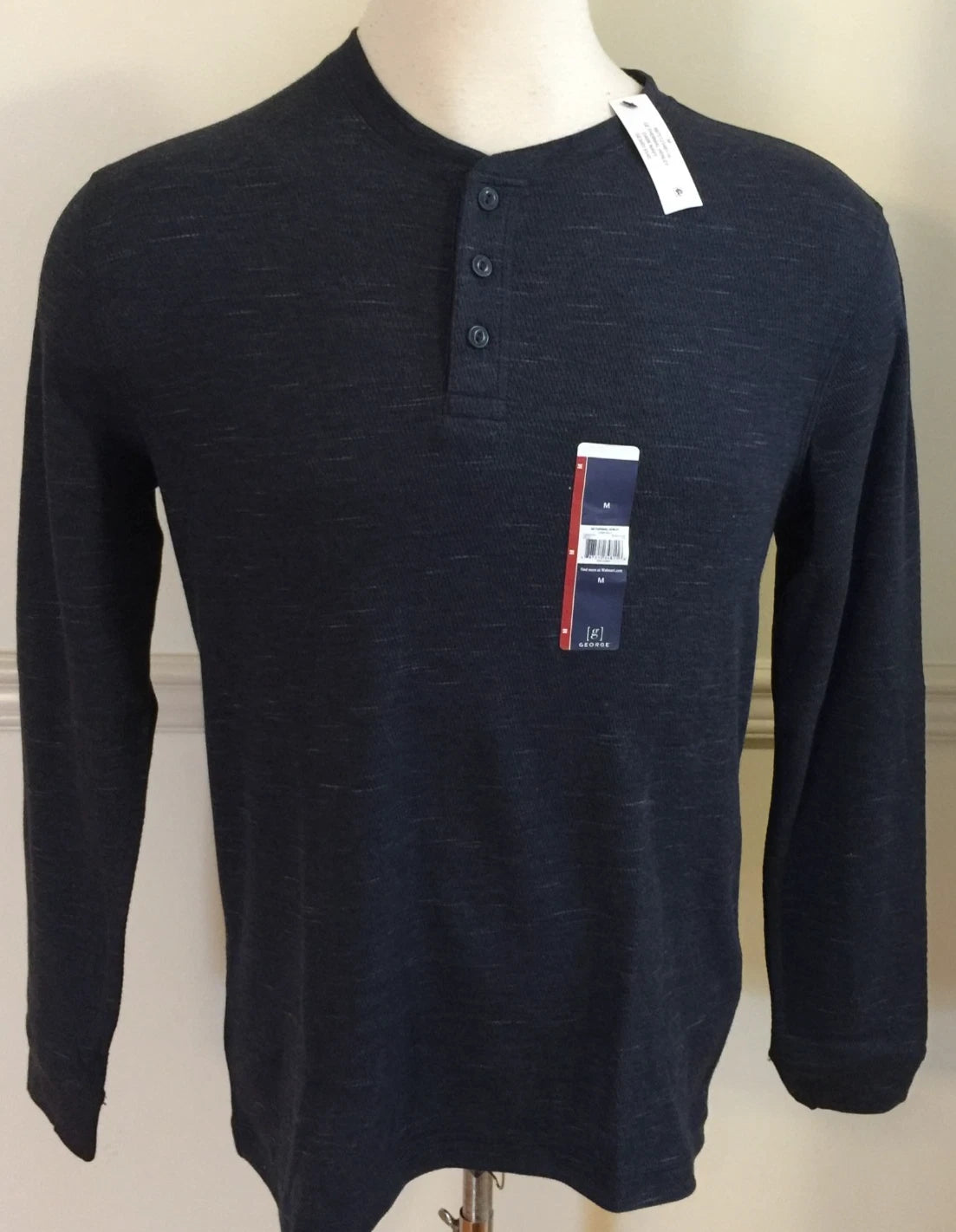 NWT Men's George Henley Thermal Style Knit Shirt Top Shirt Gray Black Blue Wine