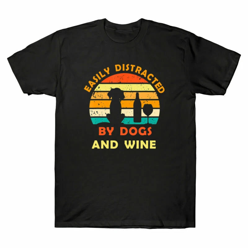 By Distracted And Funny Tee Wine Men's Short T-Shirt Sleeve Dogs Easily