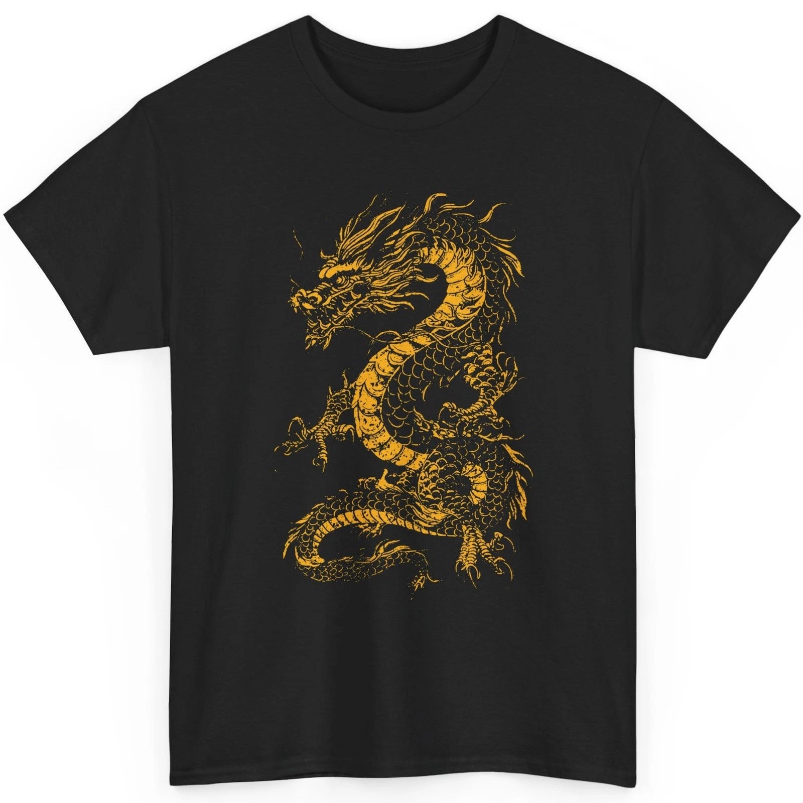 Golden Dragon T-Shirt Japanese Chinese Graphic Tee Vintage Distressed Retro Myth