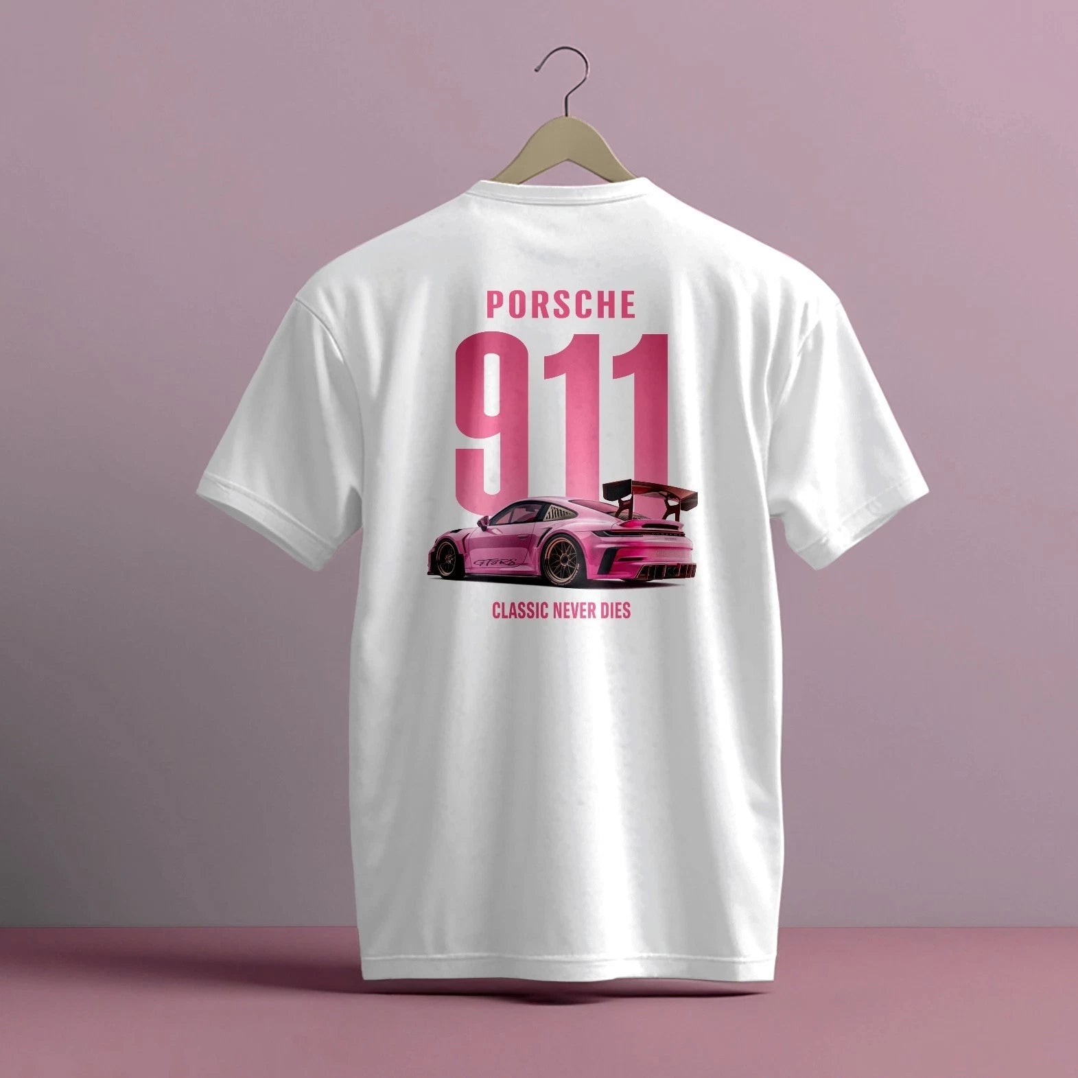 PORSCHE 911 GT3 RS PINK PRINT HIGH QUALITY HEAVY COTTON T-SHIRT (UNISEX)