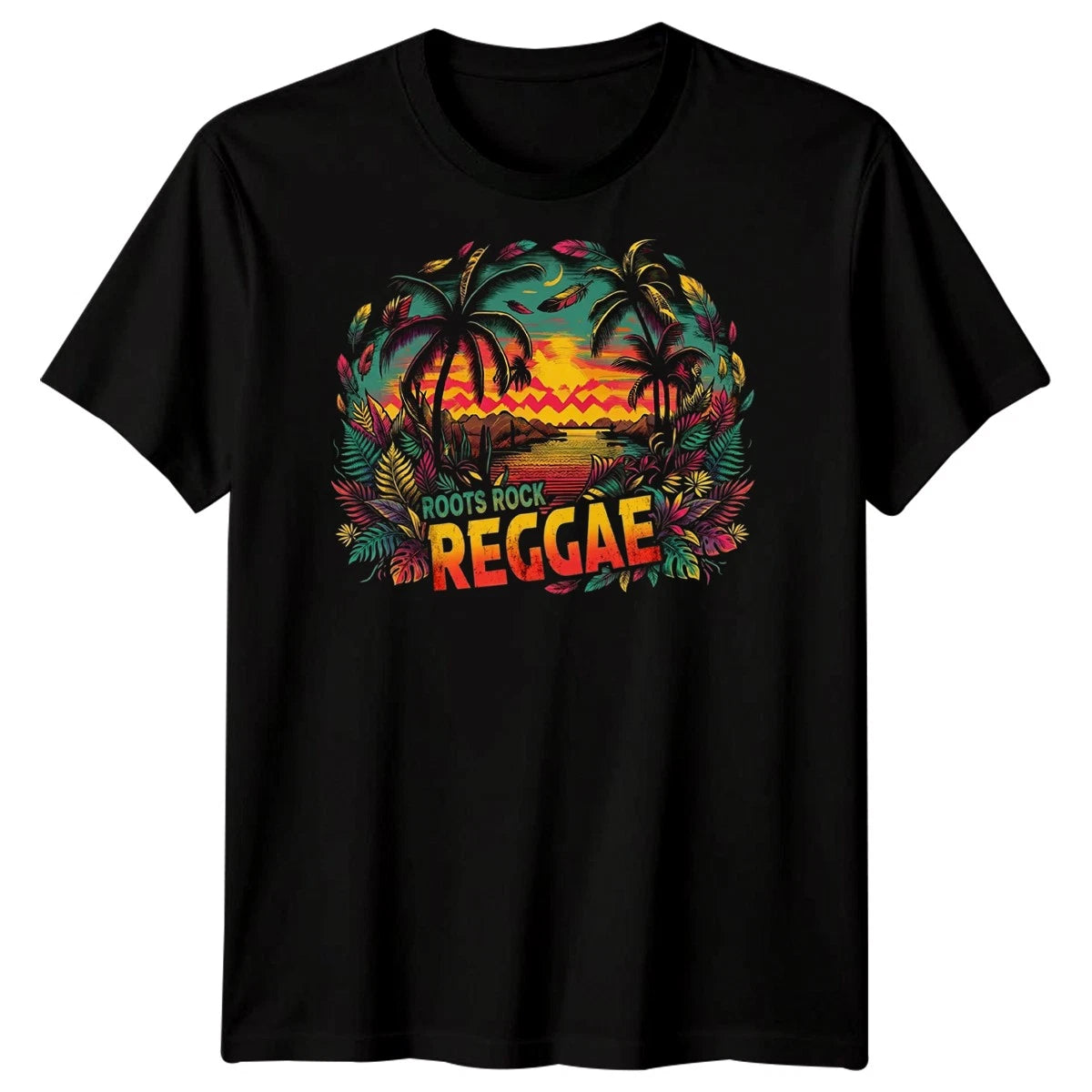 Roots Rock Reggae Mens T Shirt Rasta Music Lion Judah Jamaica Graphic Tee