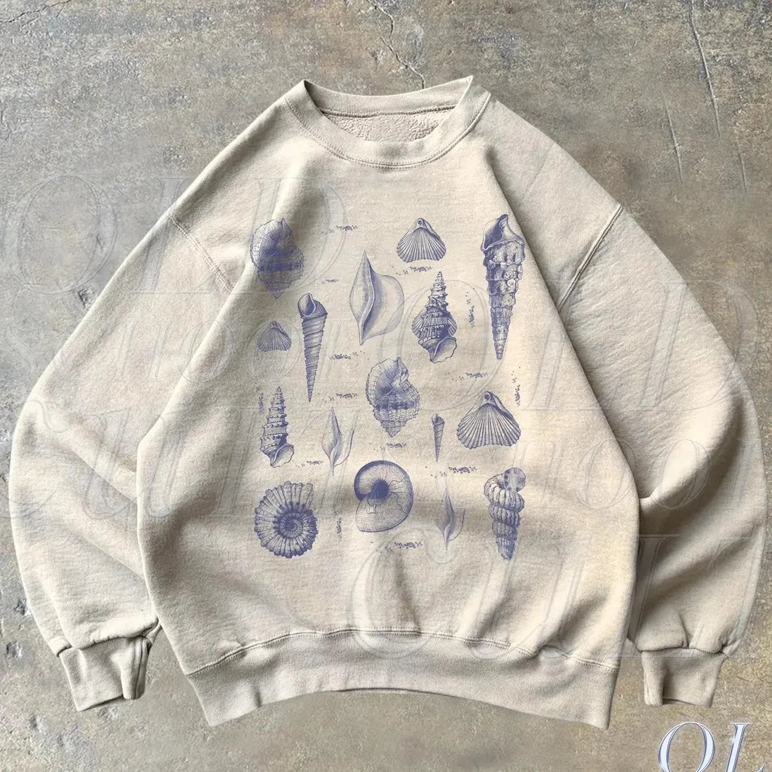 Vintage Sea Shell Tattoo Style Sweatshirt, Retro Shell Hoodie, Sea Fish