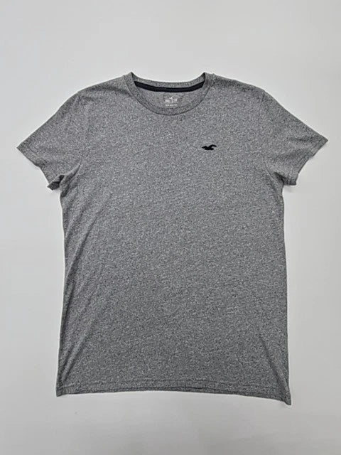 Hollister Men Gray Logo Crew Neck T-Shirt Size S - Regular Fit