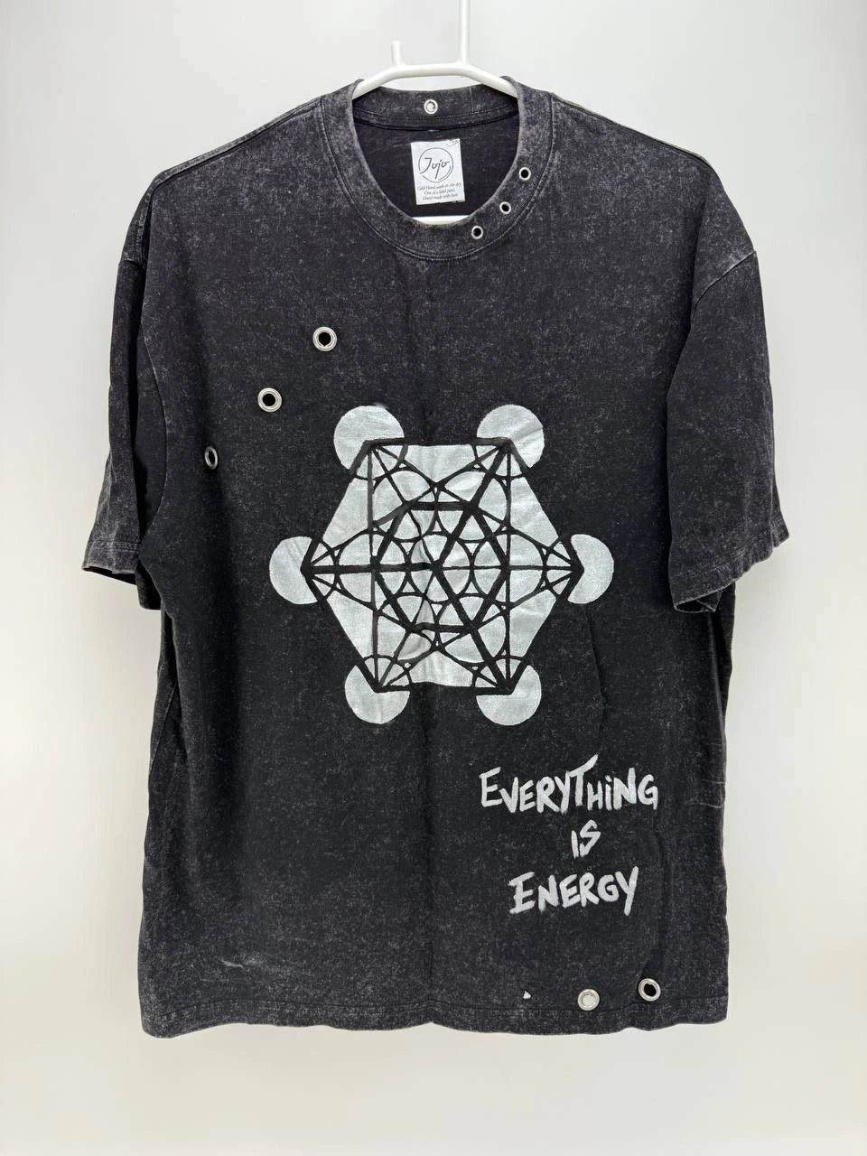 Jojo Custom Apparel Mens Gray Graphic Short Sleeve T-Shirt Everything Is Energy