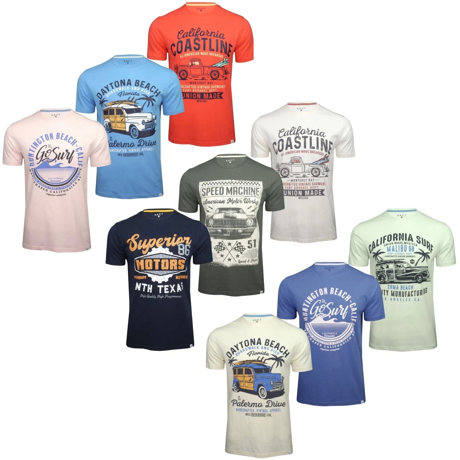 Xact Men’s 3-Pack Printed Crew Neck T-Shirts – Cotton, Short Sleeve, Regular Fit