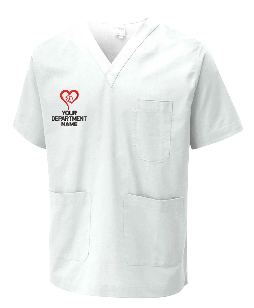 Personalised Custom Embroidered Scrub Tunic Heart Your Department Name Doctor