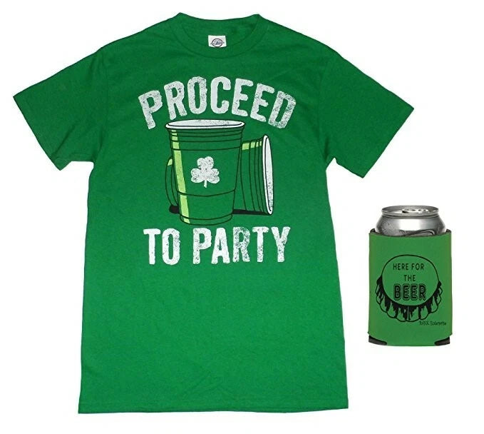 Proceed to Party Men's St Patrick's Day Irish T-Shirt & Can Holder NWT