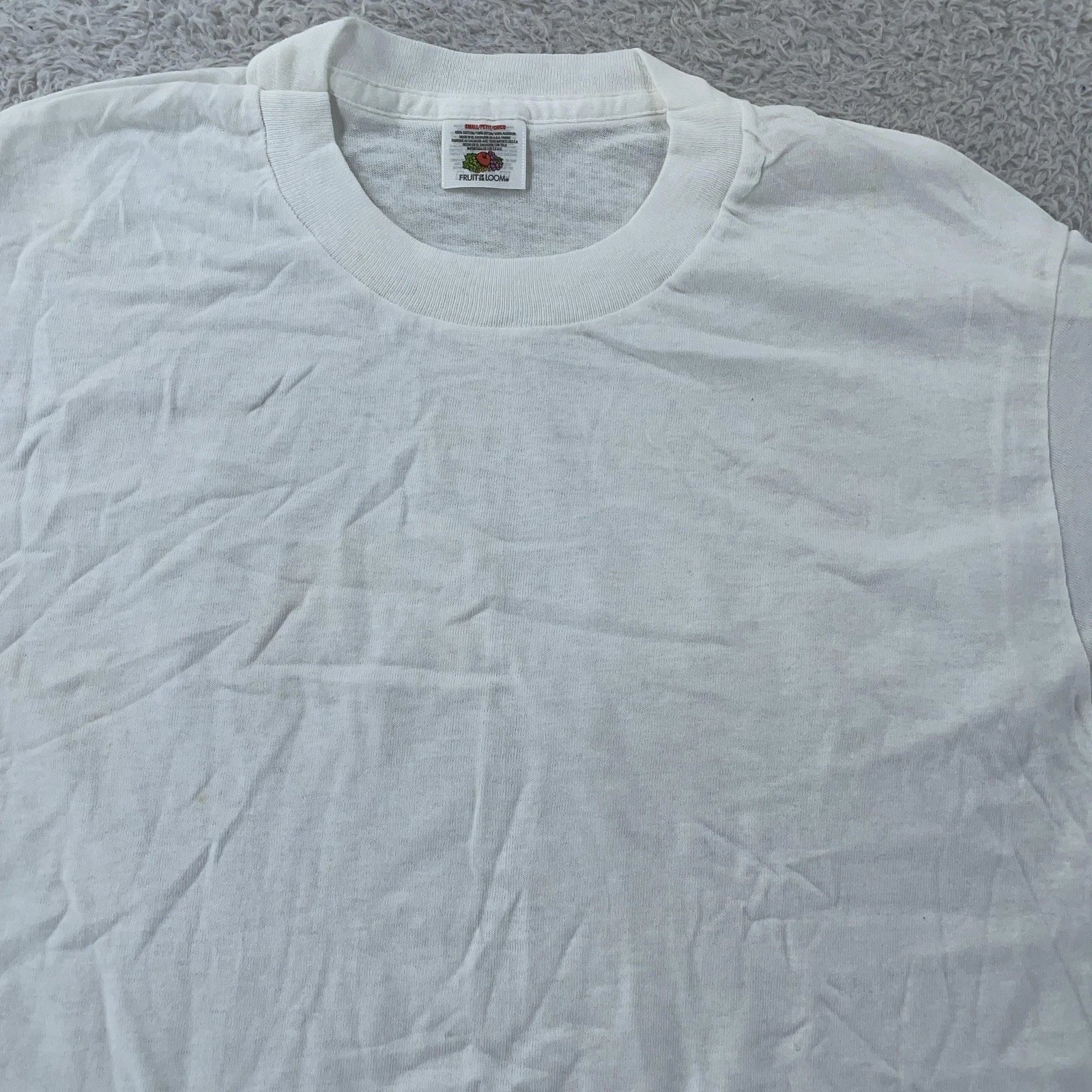 Vintage Blank White Fruit of the Loom Shirt Mens Small Crewneck Tee Basic Plain