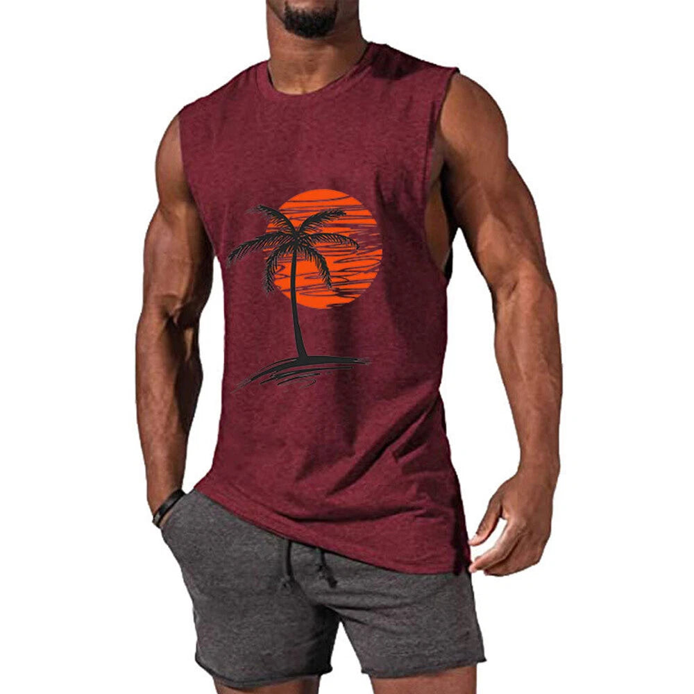 Men Sleeveless Vest Print Tank Top Summer Running Gym Tops Sports Muscle T-Shirt